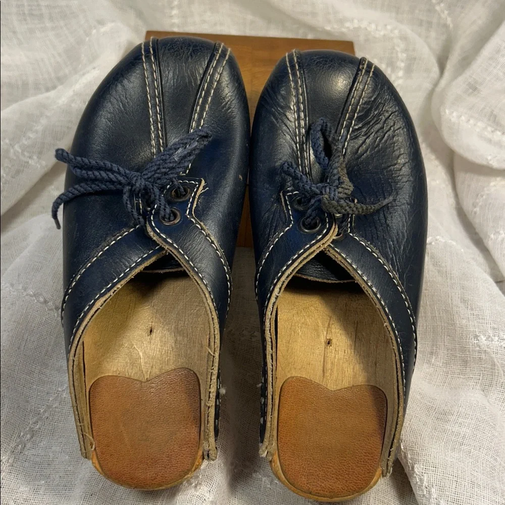 Made in Sweden leather and wood children’s clogs